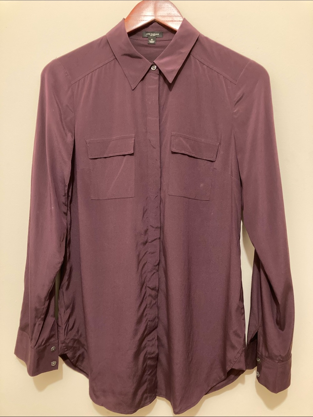 Ann Taylor silk Plum Button-Front Blouse Sz 6